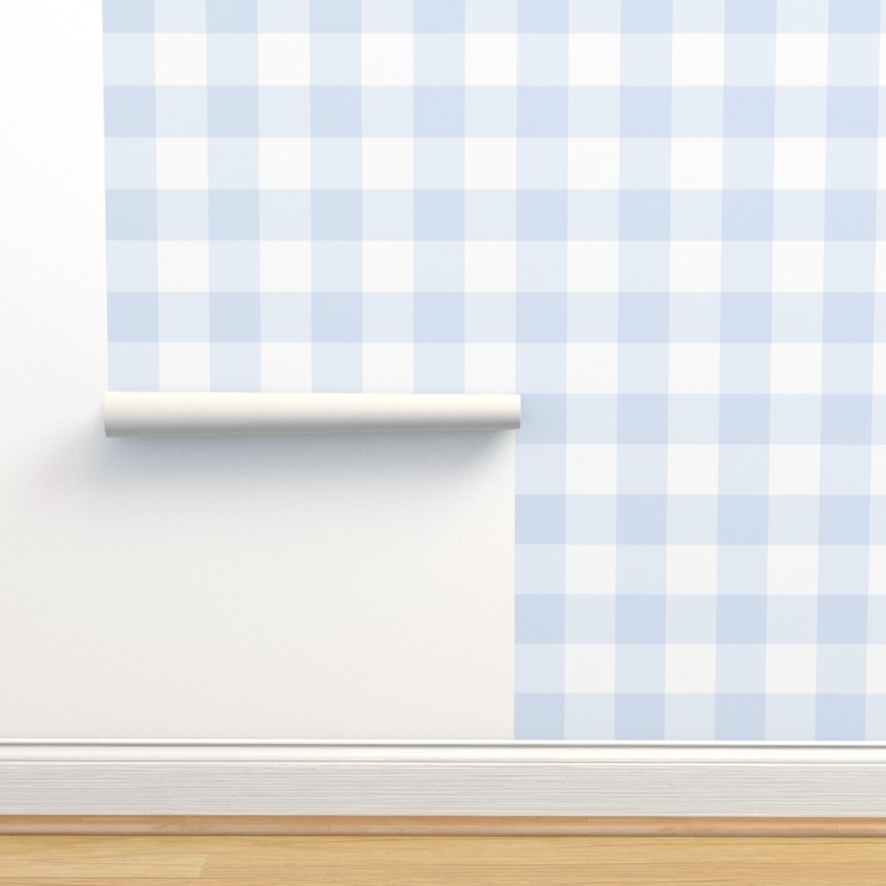 Blue Pastel Buffalo Large Scale Pale Picnic Gingham Checkered Tartan Plaid Country Cottage Farmhouse Custom Pre-pasted Wallpaper by Spoonflower Pre-Pasted Wallpaper 2FT Wide